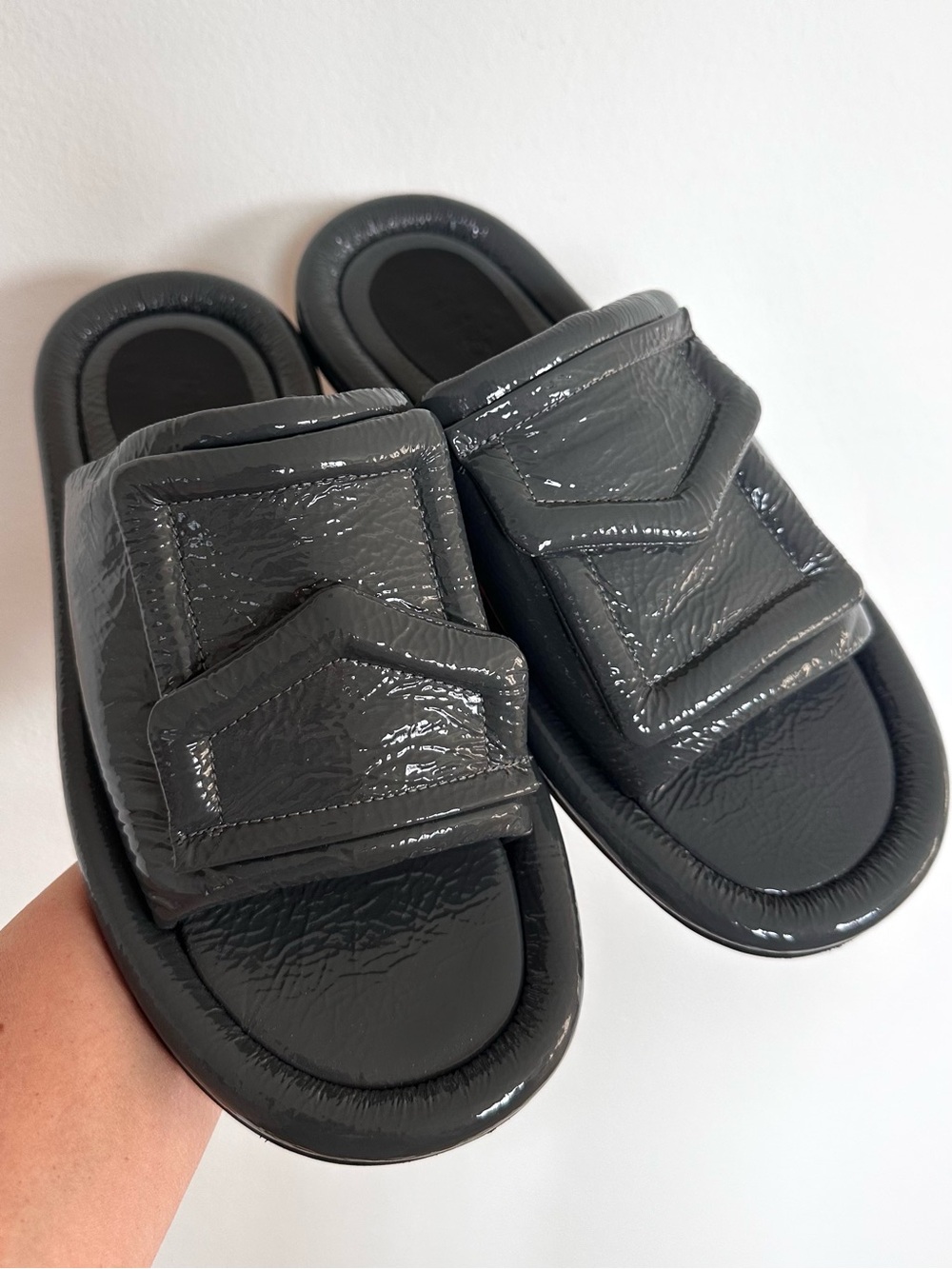 Tibi Beryen Naplack smoke gray sandals Size 38